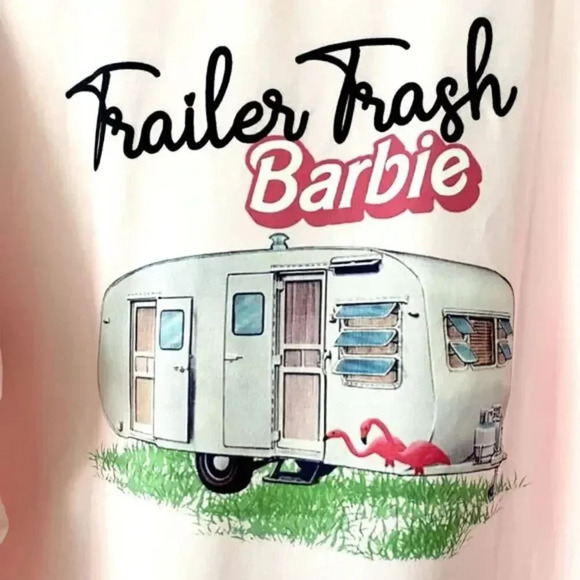 Barbie Pink Long Sleeve Graphic Tee Shirt Women's L Camper Design Ugly Sweater - Picture 2 of 6